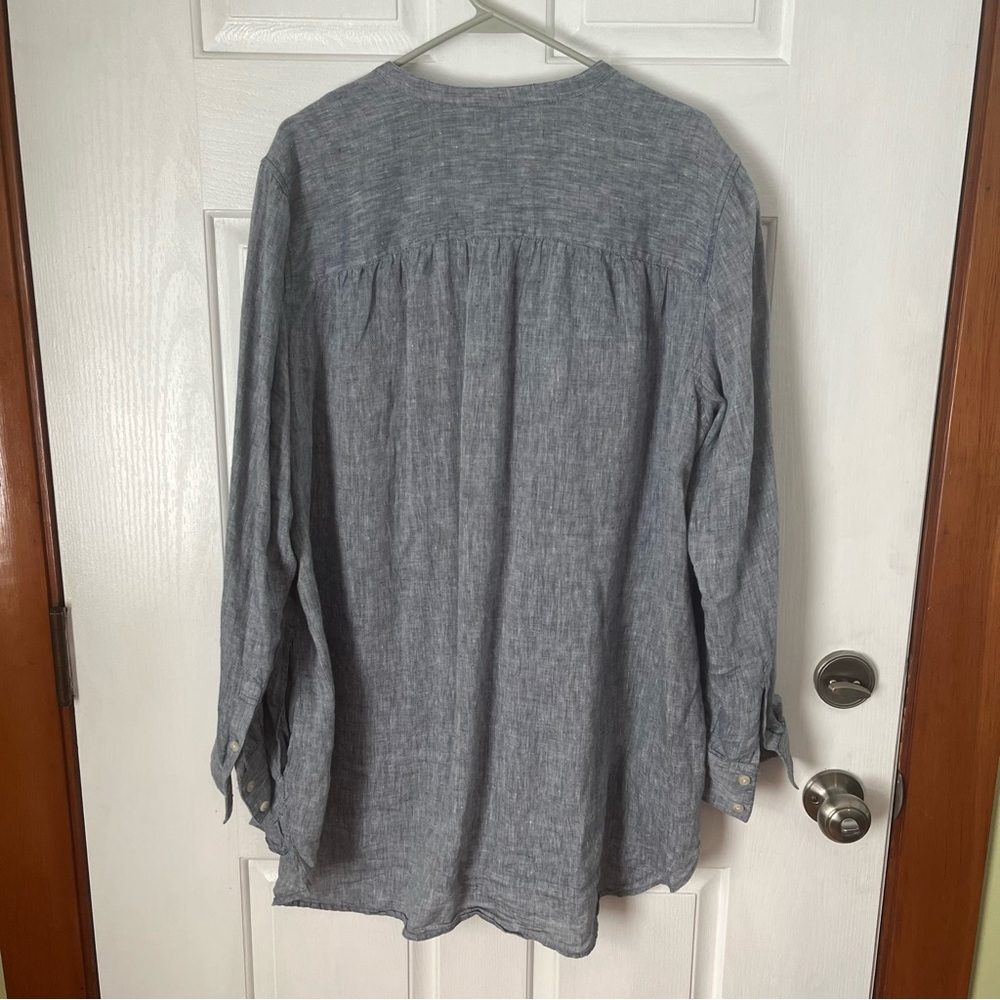 Lands’ End long sleeve 100% linen button down tunic top - Picture 5 of 5